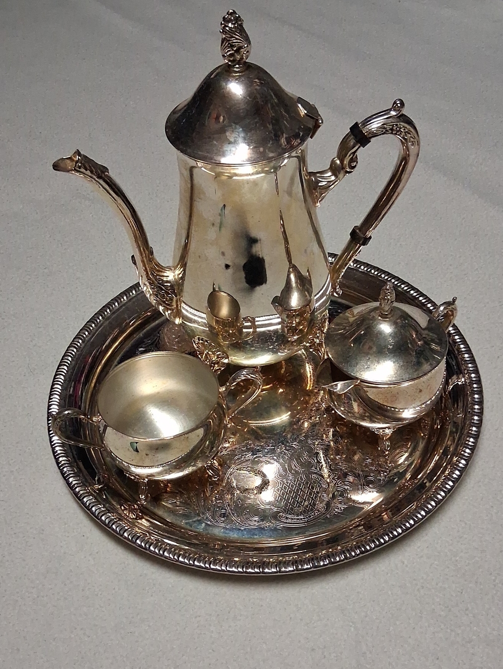 Silverplated Over Brass Tea Set with Tray - Elegant Home Dining Accent
